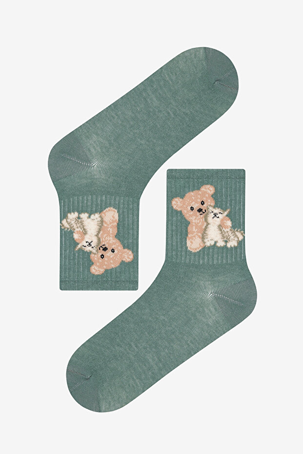 Dark Green Bear Cat Socket Socks - 1