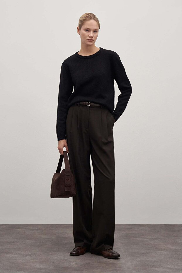 Black Basic Wool Knitwear Sweater - 3