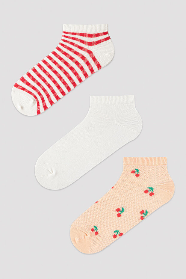 Cherry Patterned 3-Piece Bootie Socks