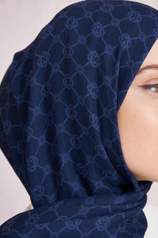 Elegance Monogram Şal - Lacivert 921 - 4