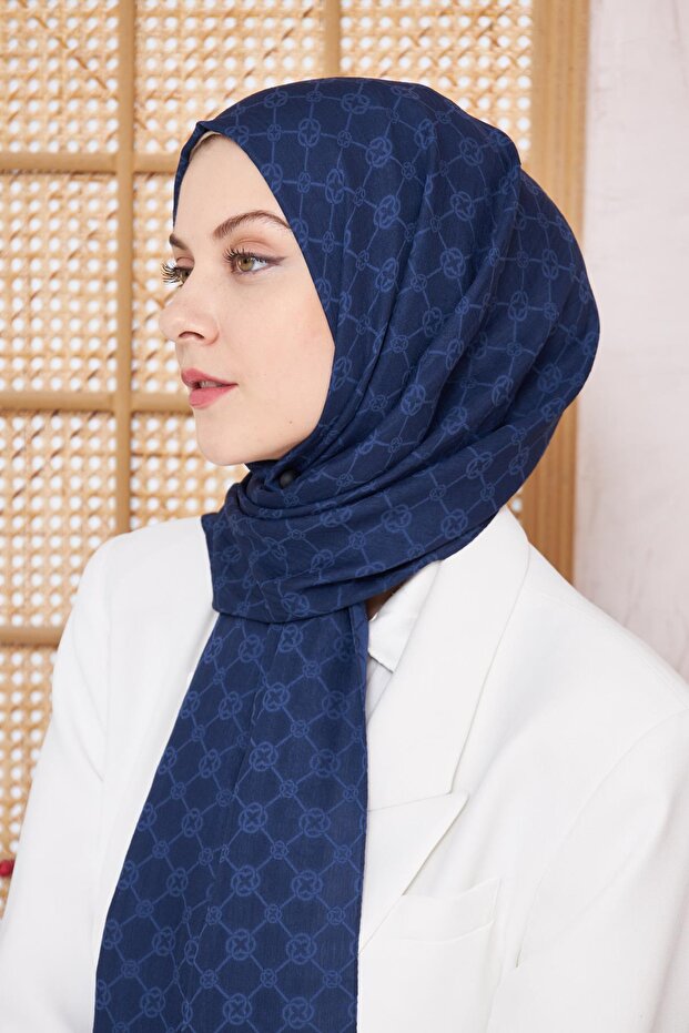Elegance Monogram Şal - Lacivert 921 - 2
