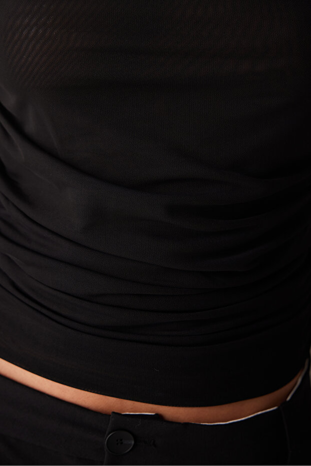 Tulle Gathered Λεπτομερές μαύρο τοπ με λεπτομέρεια - 5