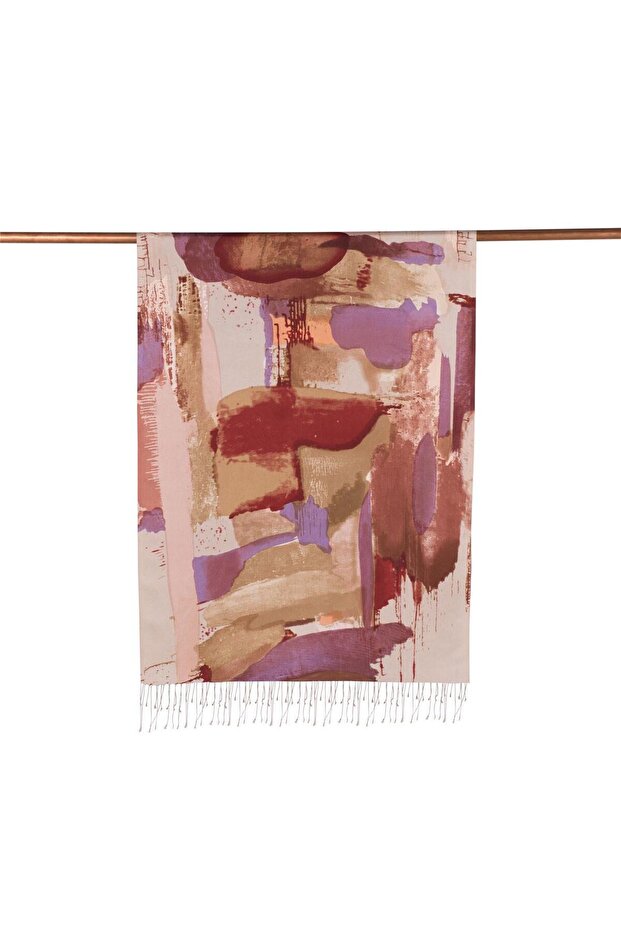 Patterned Silk Shawl - Brush Stroke Pattern - Beige - 2