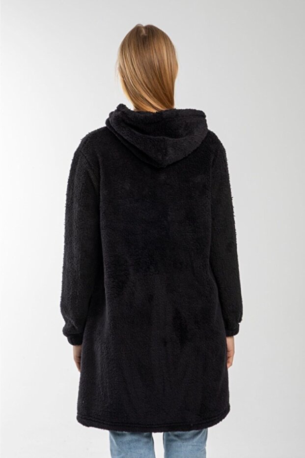 Női fekete hosszú cipzáras polár kardigán - 5