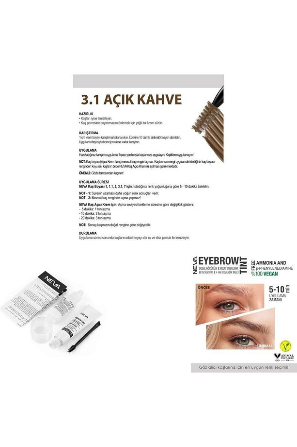 Eyebrow Tint Vegan Kaş Boyası Seti 3.1 Açık Kahve - 2