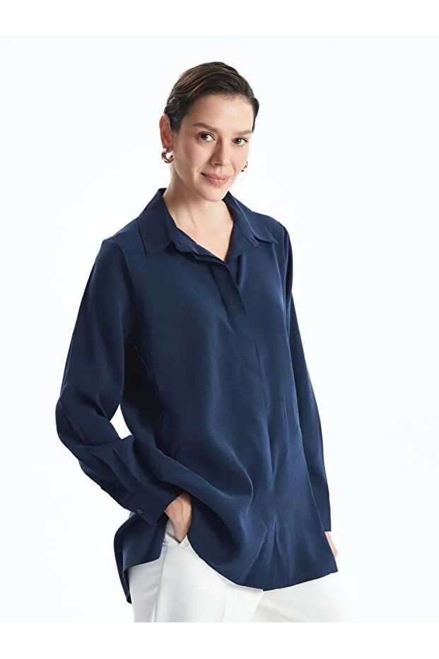 Lcwaikiki Classic Navy Blue Women's Plain Shirt Tunic