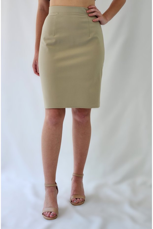 Women's Cream Woven Pencil Skirt