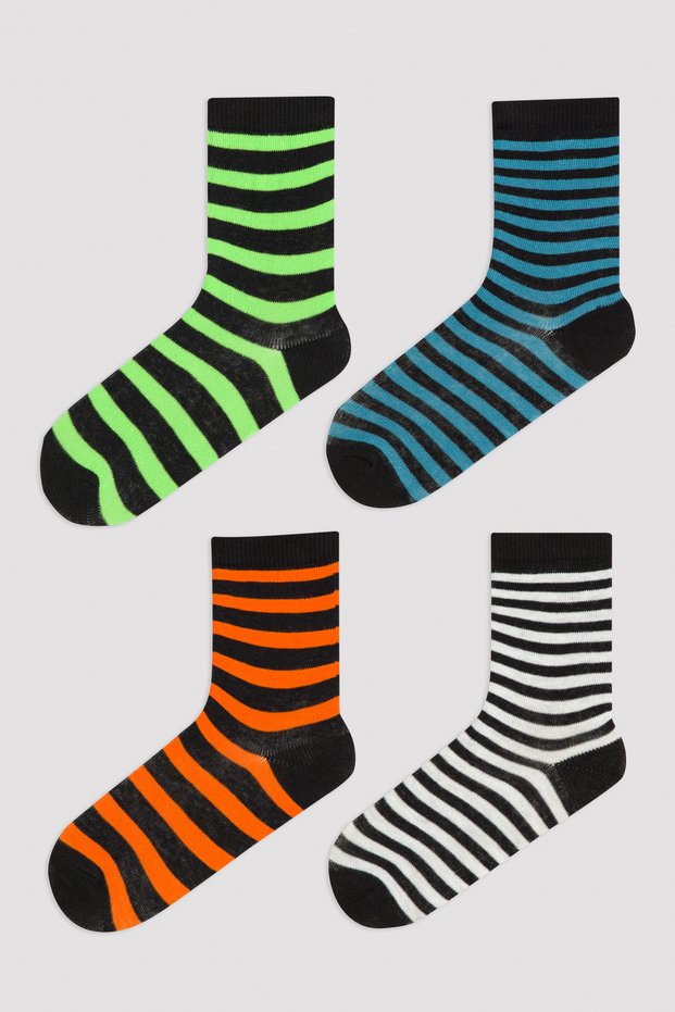 Black Boy's Multi-Colored Striped 4-Piece Socks