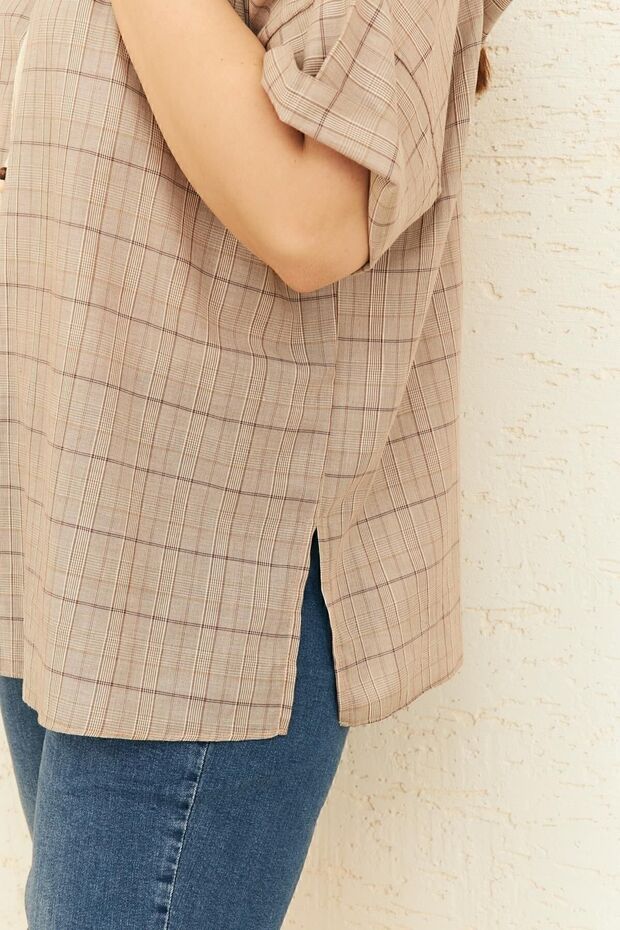 Taba Ekoseli Kapüşonlu Bluz - 6