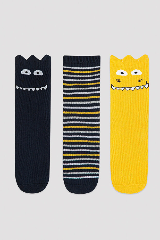 Multicolored Boys Crazy Face 3-Piece Socks