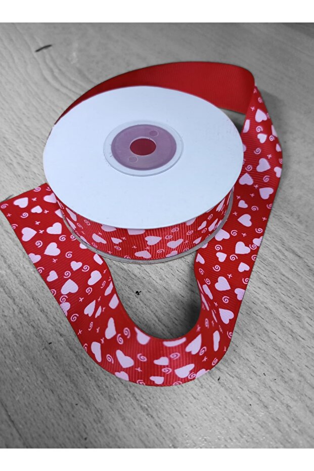 20 Mt 2.5 cm Red White Heart Ribbon