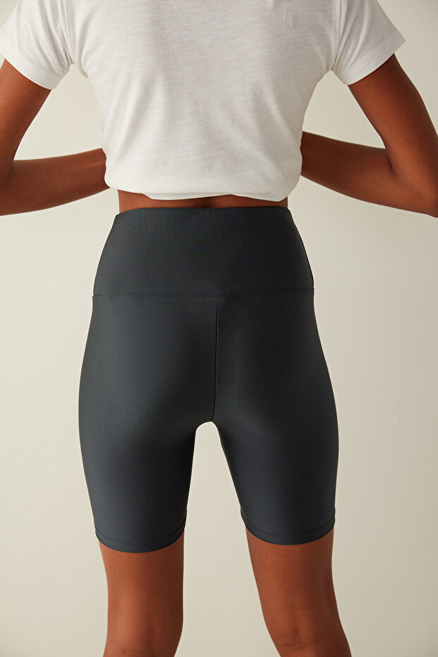 Antrasit Shiny Biker Tayt - 4
