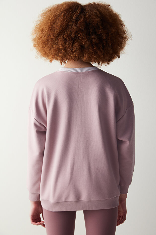 Gül Kurusu Colorblock Baskılı Sweatshirt - 5