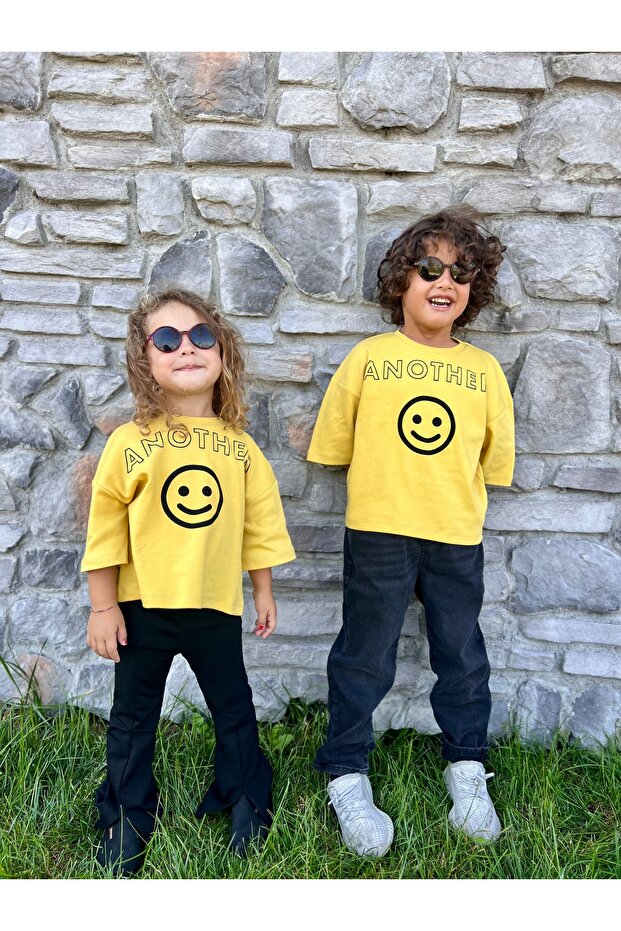 Children's Smiling Face Printed Short Sleeve T-Shirt