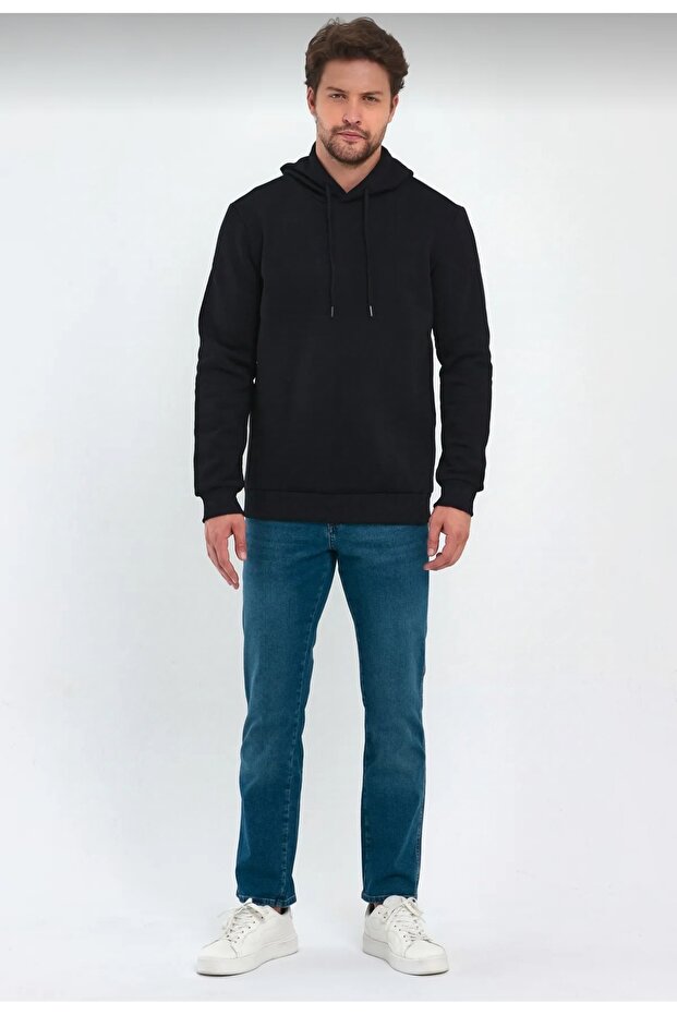 Unisex Siyah Basic Sweatshirt - 4