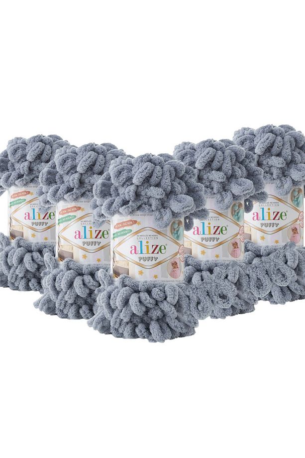 Puffy El Örgü Ipliği 5'li Paket - 428 Orta Gri - 100 Gr. 9 Mt. Parmak Örgü Ipi - 1