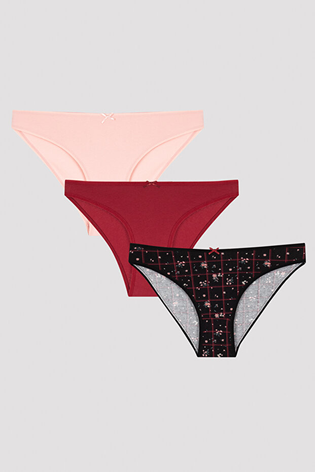 سراويل داخلية منقوشة بالزهور متعددة الألوان مكونة من 3 قطع - 1