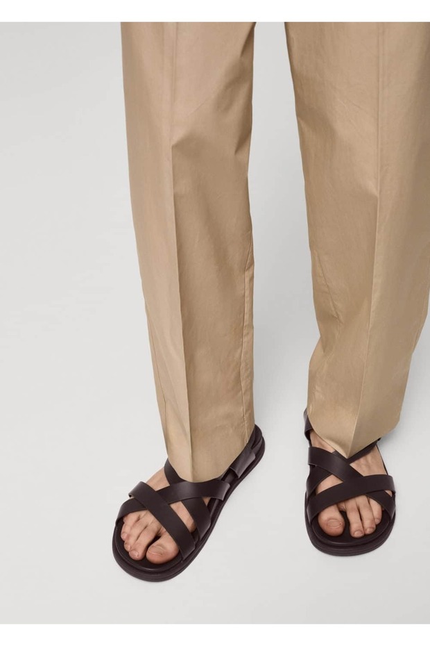 %100 Deri Çapraz Askılı Sandalet - 4