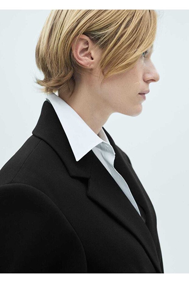 Kemerli, kalıplı çift kumaş palto - 7