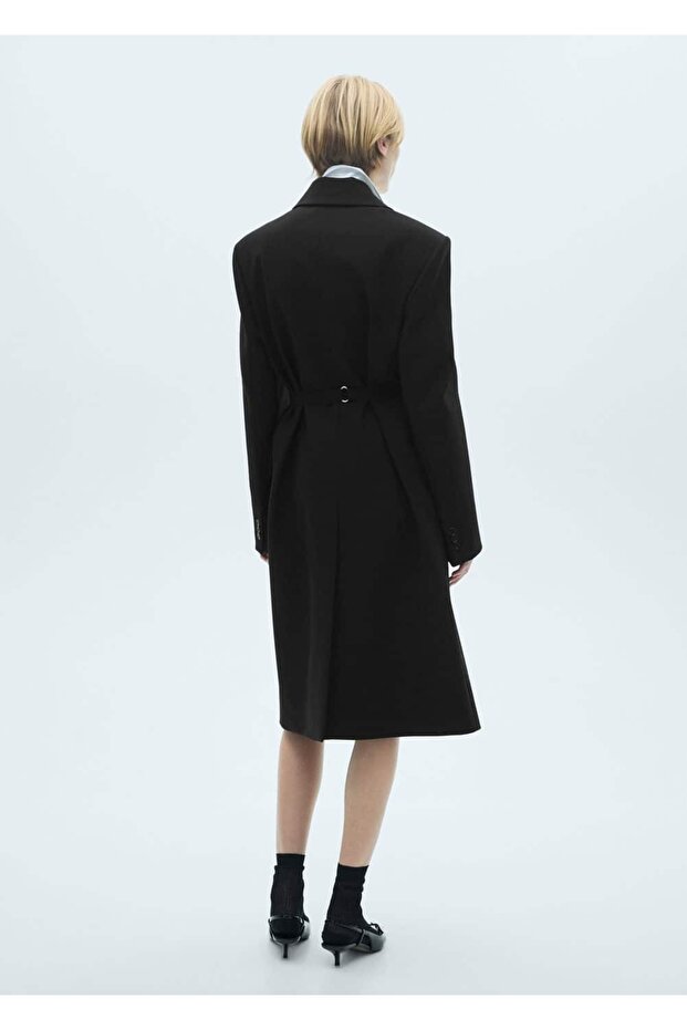 Kemerli, kalıplı çift kumaş palto - 4