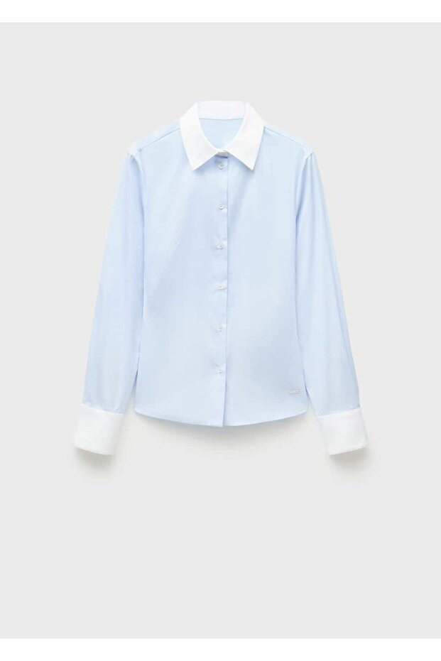 Kontrast detaylı poplin gömlek - 3