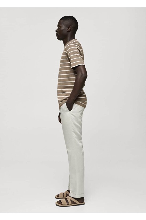 Pamuklu Çizgili Tişört - 6