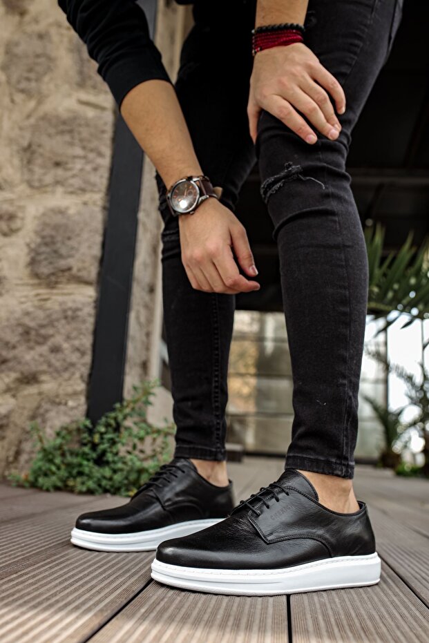 CH003 DBT Classica Pelle Di Cuoio Erkek Ayakkabı SIYAH - 3