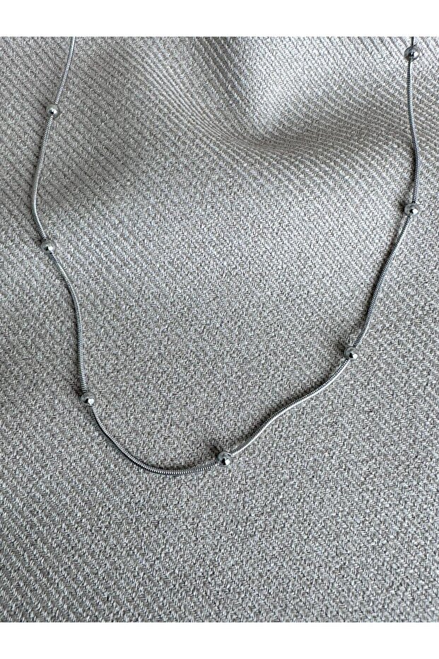 316L Steel Non-Tarnish Stainless Silver Color, Beaded Chain Necklace