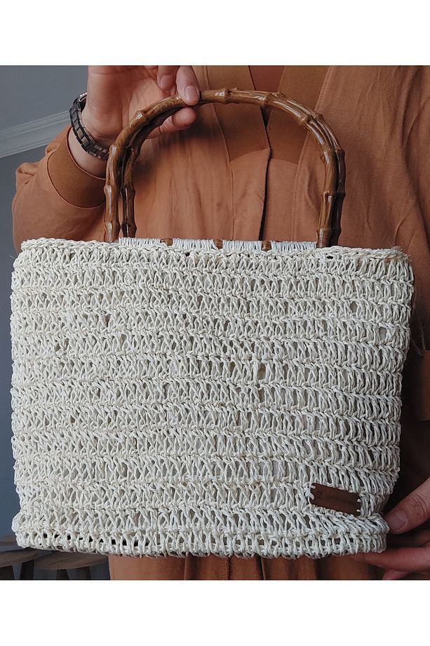 Bambu Saplı Kağıt Ip Örgü El Çantası - 3