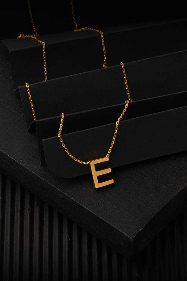 22 Ayar E Harfi Altın Kolye - 4