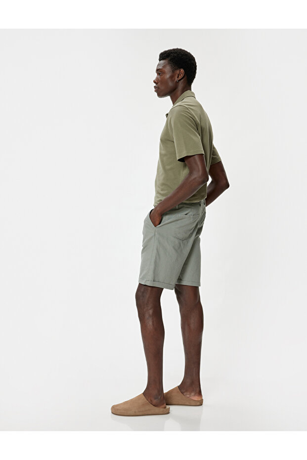 Bermuda Shorts Chino with Pockets and Leg Detail Linen Blend