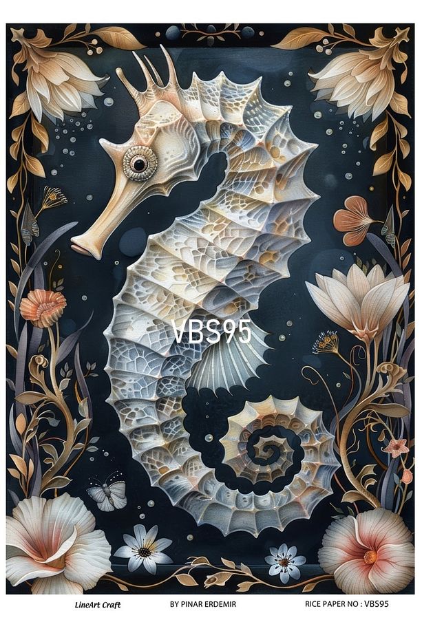 Lacivert,Denizatı,,Çiçekler Deseni VBS Serisi Pirinc Dekopaj Kagıdı  29X42cm No:VBS95 - 1