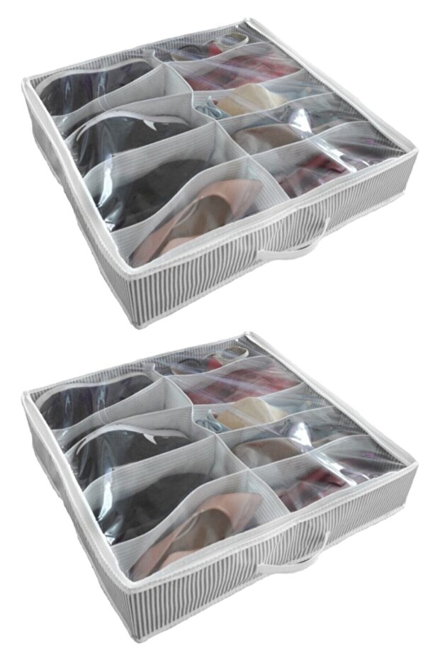 2 Pieces Striped Model - Shoe Organizer 10 Compartment Storage Bag 58X58X12Cm