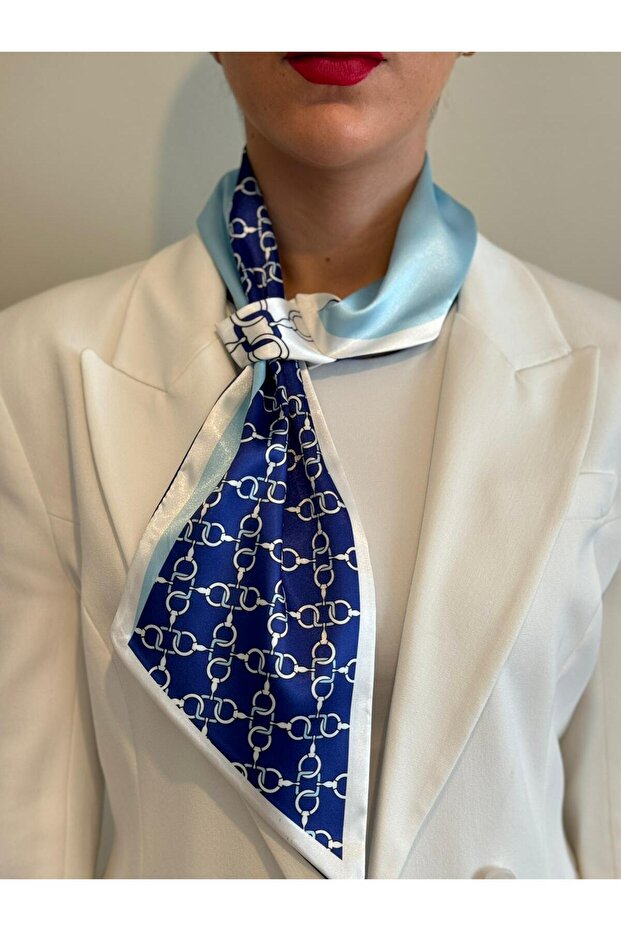 وشاح ربطة عنق منقوش باللون الأزرق - 2
