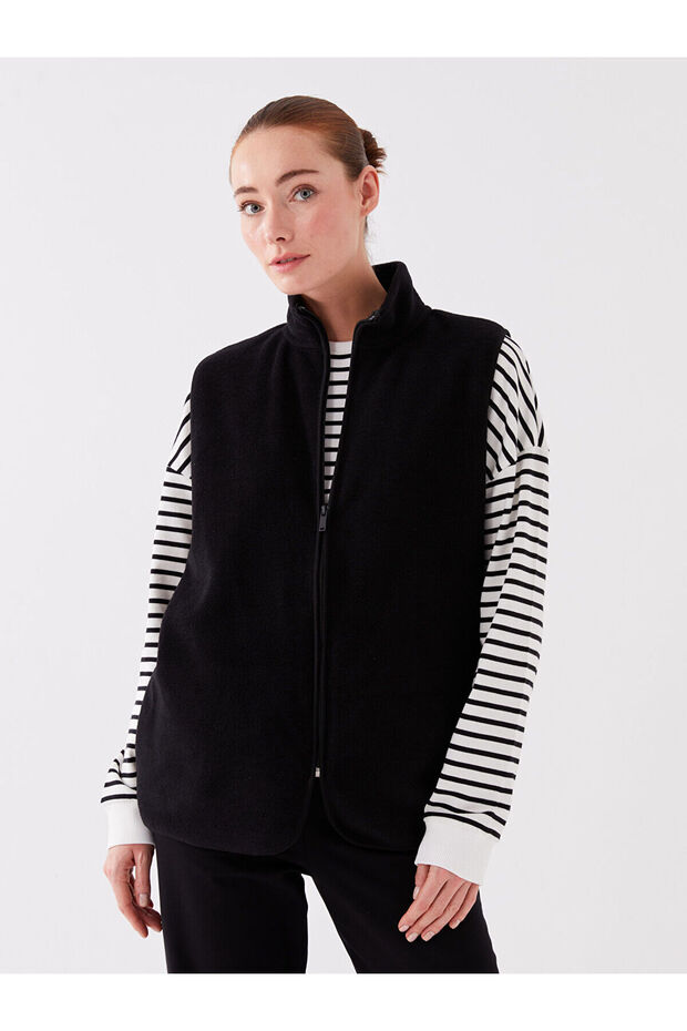 Lw - Women's Stand Collar Plain Fleece Vest