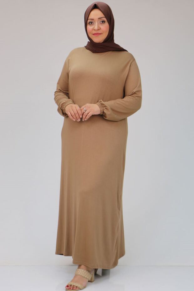فستان مقاس كبير 22008 بأكمام مطاطية - لون بني تاوب