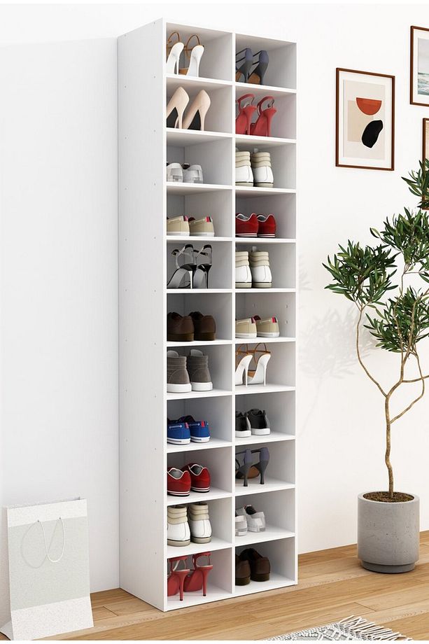 Beyaz Ayakkabılık, %100 Mdf Ayakkabı Dolabı, Ayakkabılık Rafı, 22 Raflı Ayakkabılık - 1