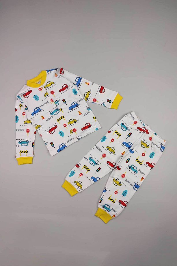 Çocuk 5 Ekle 4 Öde Pamuklu Trafik Araba Çitçit Pijama Takimi 0,5 Tog Hediyelik Alt Üst Eşofman 15010 - 1
