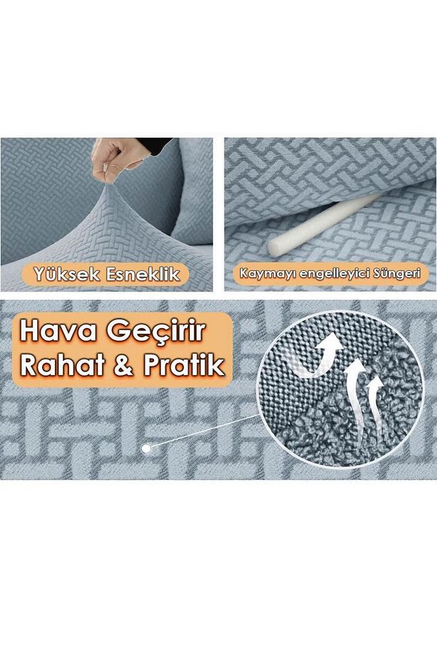 Streç Lastikli Jakarlı 3 3 1 1 Koltuk Örtüsü Takımı Kanepe Çekyat Koltuk Kılıfı Koltuk Örtüsü - 4
