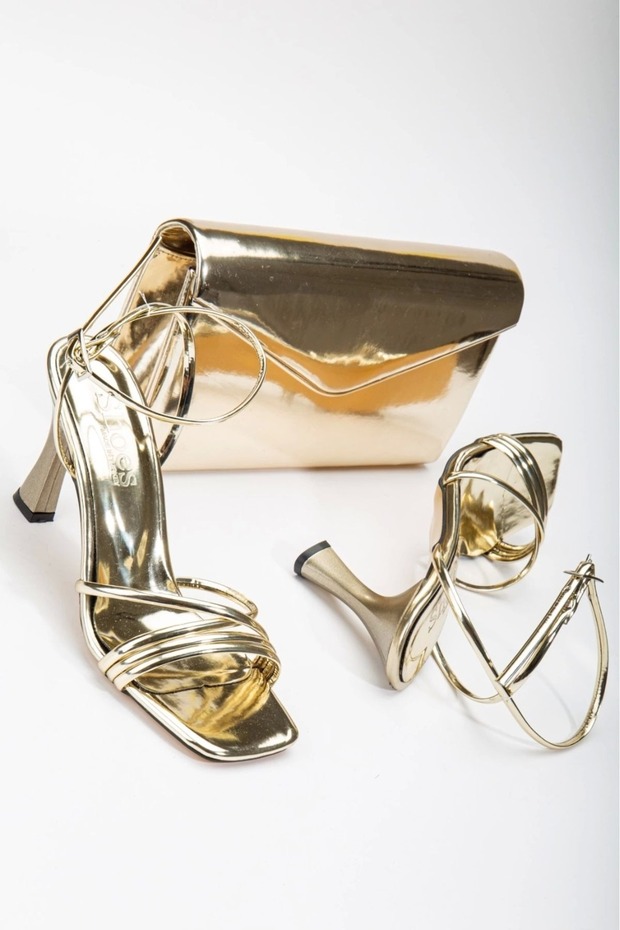 Women's Thin Heeled 9 cm Summer Evening Shoes and Bag Set