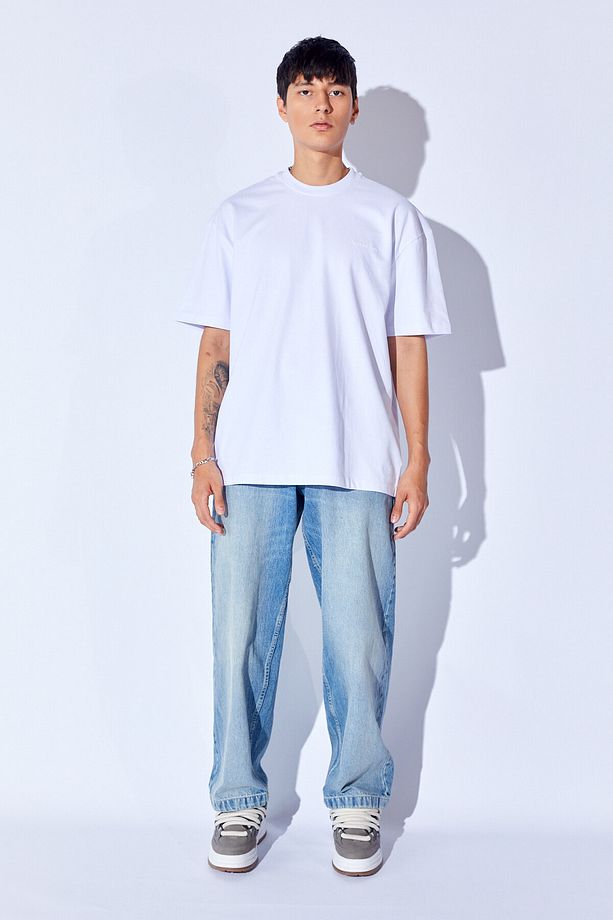 Beyaz  Kalın Gramajlı Soft Dokulu Fırçalı Yüksek Baskılı Oversize Erkek Tshirt | MNN211049-01 - 7