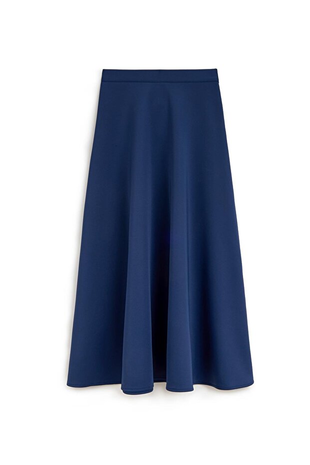 Long Flared Scuba Skirt Blue