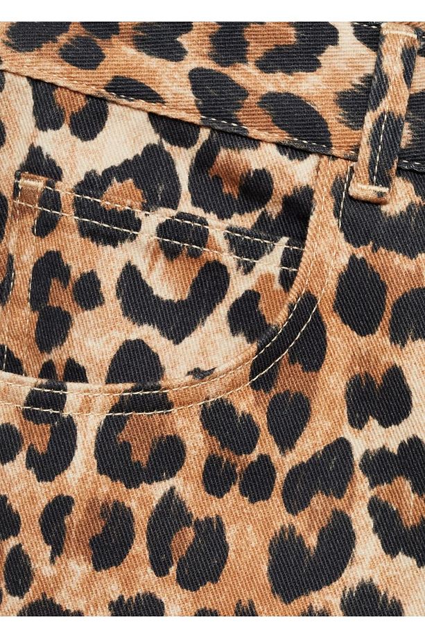 Leopar desenli denim bermuda şort - 6