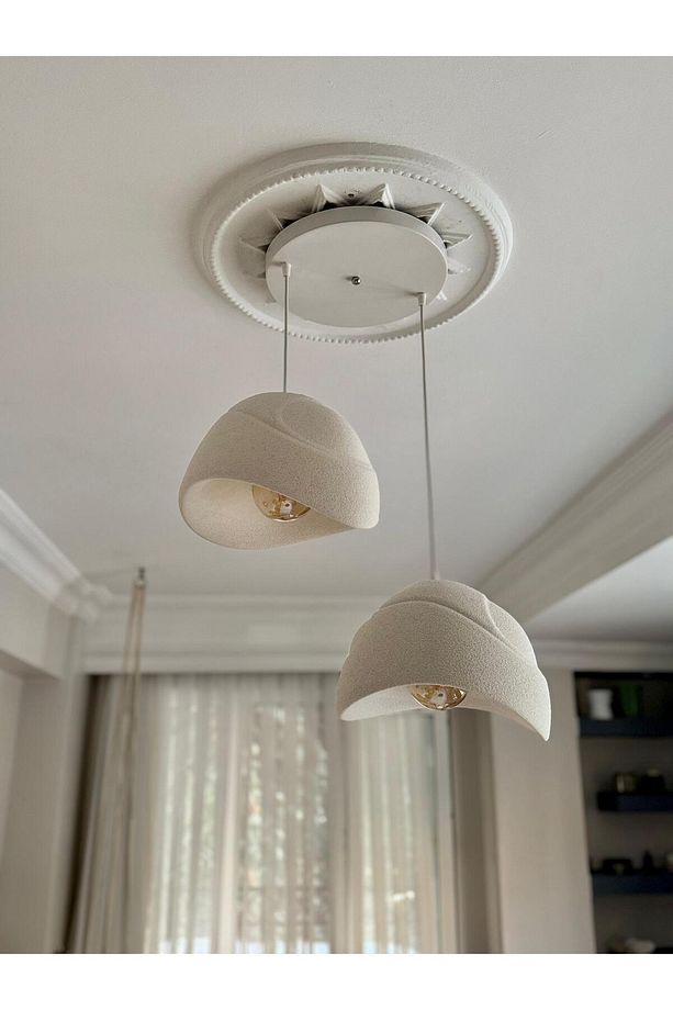 2 Li Sarkıt Avize Beton Görünüm Rustik E27 Modern Avize Bohem (E27 Ampul Dahildir.) - 2
