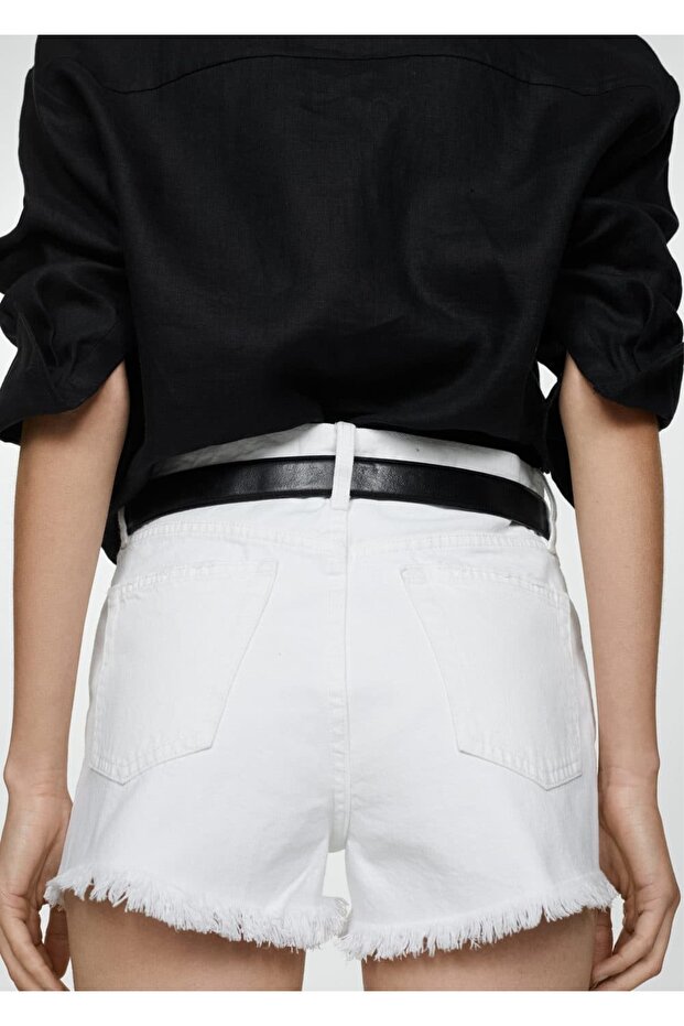 Paçaları dikişsiz denim şort - 6