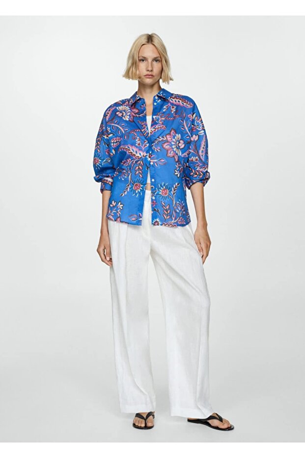 Çiçekli Dökümlü Gömlek - 2