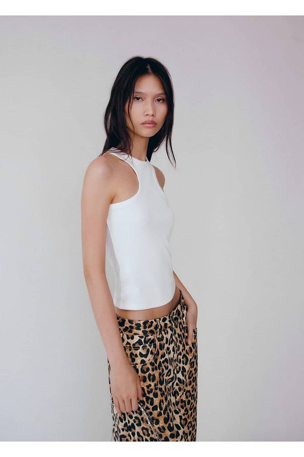 Leopar desenli denim bermuda şort - 4