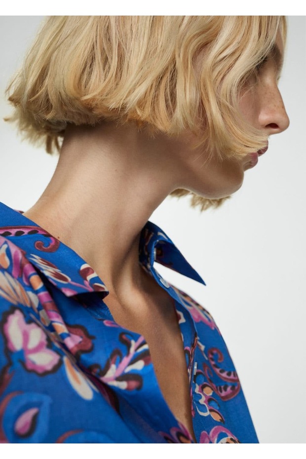 Çiçekli Dökümlü Gömlek - 7