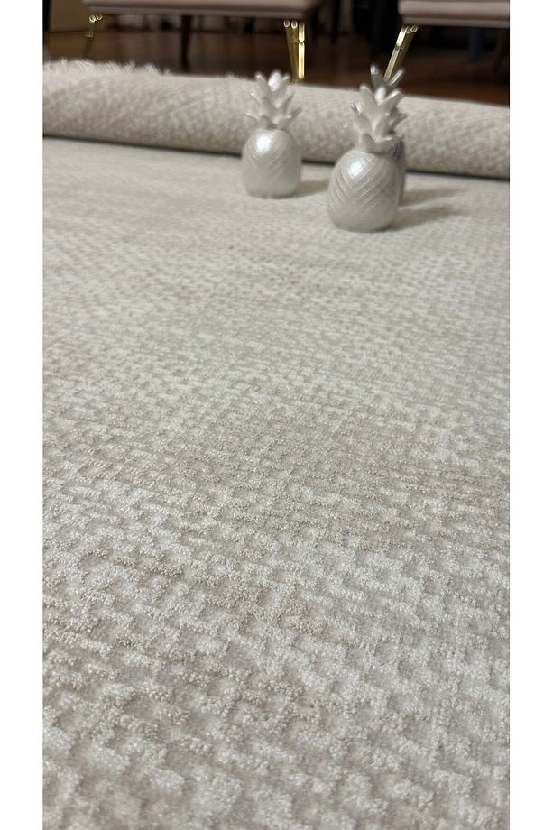 Nehir4 Krem Parlak İplik Akrilik Dokuma Halı Yumuşak Salon Oturma Odası Halısı - 6