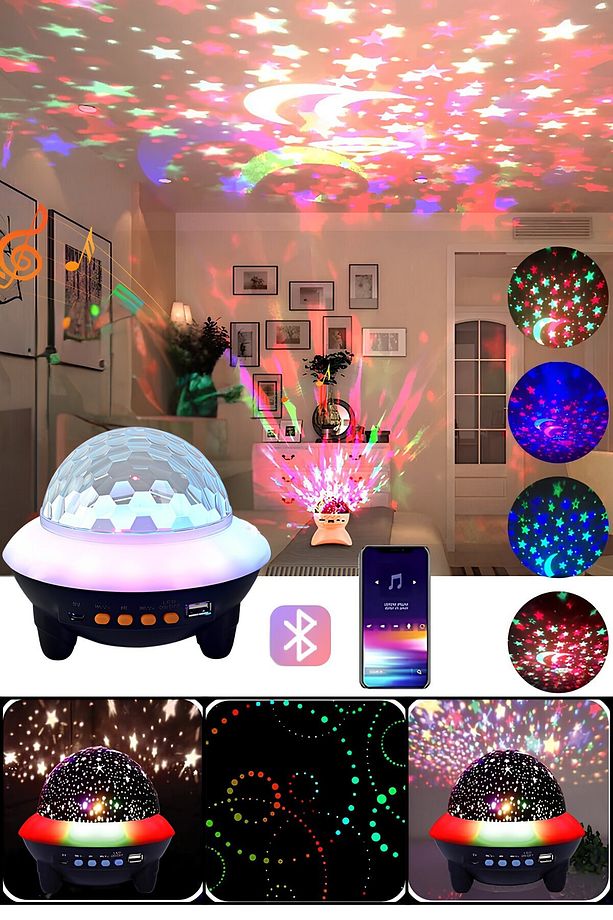 Ay-Yıldız Işıklı Atmosfer Gece Lambası Bluetooth Hoparlör Disko Topu Parti Ses Topu Led Lamba - 6